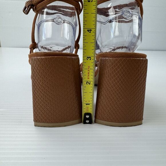 Dolce Vita Kash Cedar Nubuck Tie Up Block Heel Sandals 8.5 Square Toe Strappy - Picture 5 of 16